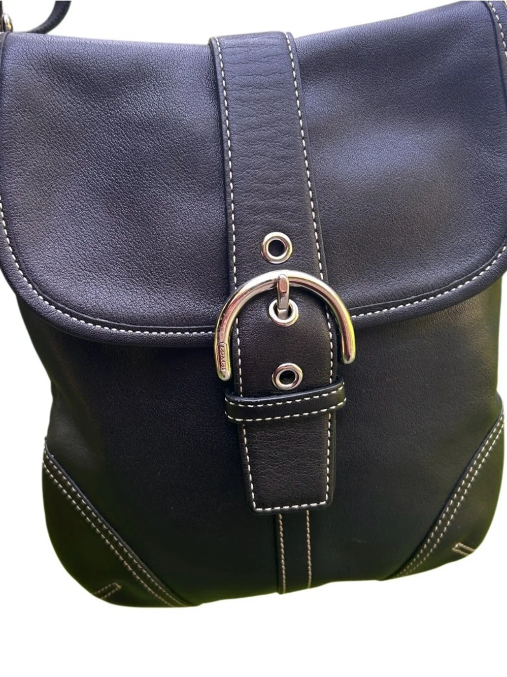 Classic Black Leather Backpack with Silver Buckle